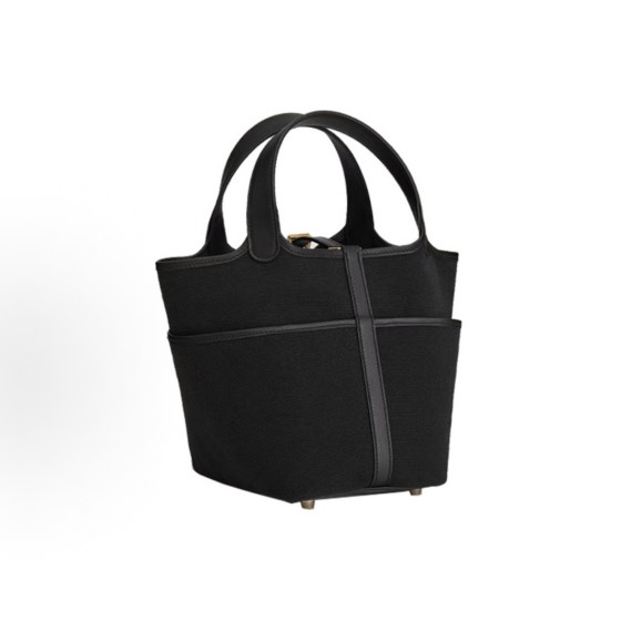 HERMES Picotin Lock 18 pocket Golden Buckle Basket Bucket Bag Handbag 18 Women\'s style 89 Noir Black